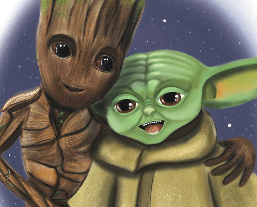 Groot and Yoda 8x10 Print