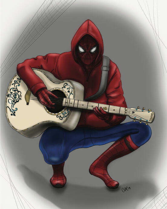 Spiderman with Coco Guitar.